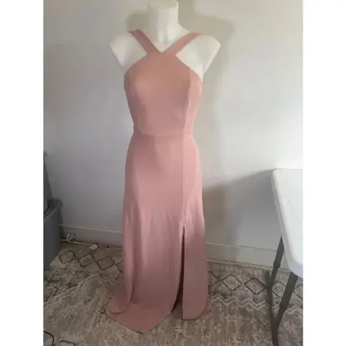 Birdy Grey Women's Dress XS Pink Gene Crepe Dusty Rose Formal Leg Slit Blush 219