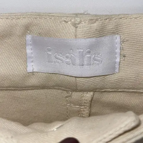 Isalis High Rise Cotton Twill Khaki Pants Block Stitching Pockets Ivory Size Sma