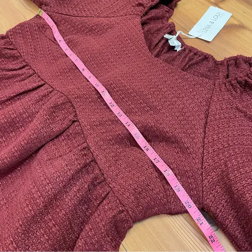 Lena & Lou Deep Red Woven Empire Waist Babydoll Midi Dress Puff Sleeves 1X New