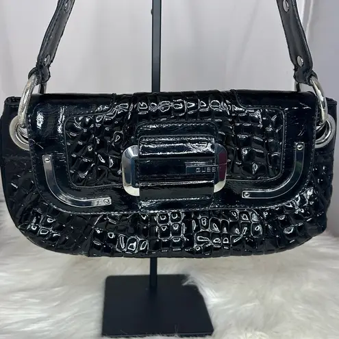 Guess  Y2K Croc Embossed Patent Leather Black Shoulder Bag Mini Purse