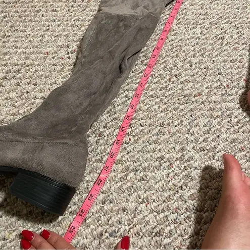 Attention Over the Knee Suede Block Heel Boots in Gray- Size 9