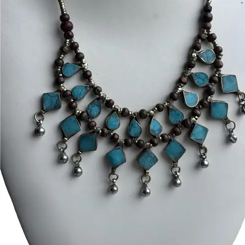 Ethnic Exotic Goddess Turquoise Dangle Vintage Necklace Blue