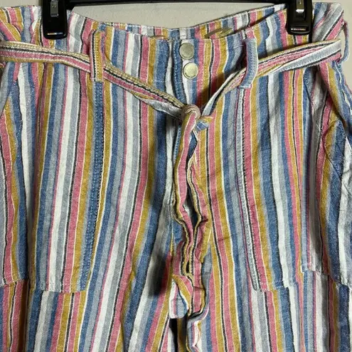 7 For All Mankind  Striped Linen Wide Leg Pants Women's Size 10 Multicolor Ankle
