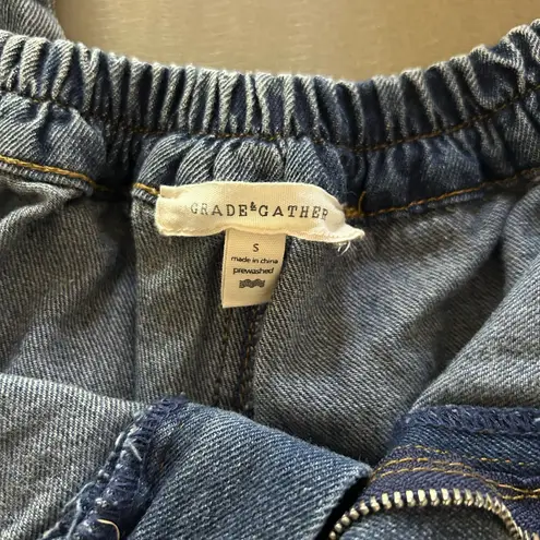 Grade & Gather Denim Wide-Leg Elastic Waist Short Jeans Size S