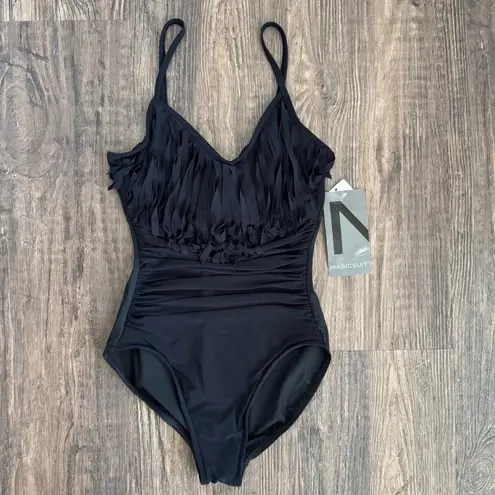 NEW Magicsuit Blaire Fringe One Piece Swimsuit in Black Size 8