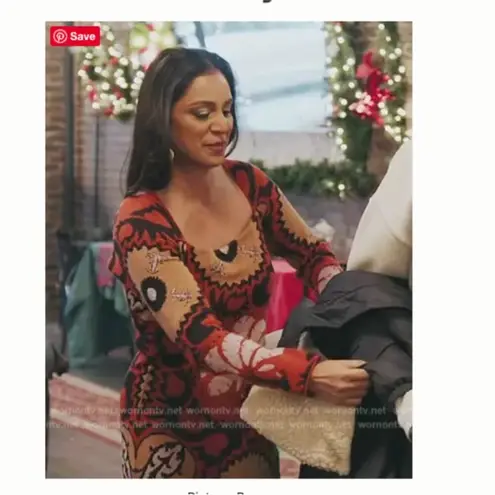 Johanna Ortiz Artful Dream Long Sleeve Square Neck Midi Dress Red Size M