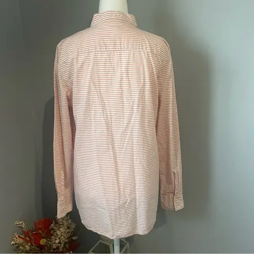 Garnet Hill Pink White Stripe 100% Cotton Button