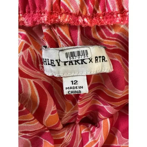 Ashley Park X RTR Pink Tropical Floral Trousers Wide Leg Flowy Vacation Size 12