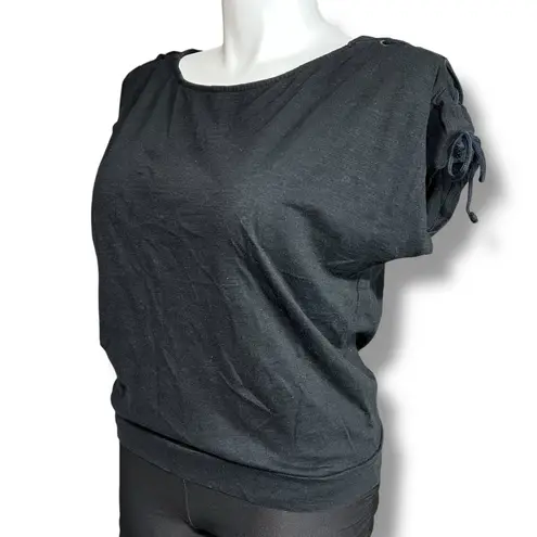 Covington Womens T Shirt Top Short Dolman Sleeve Laceup Detail Black Large