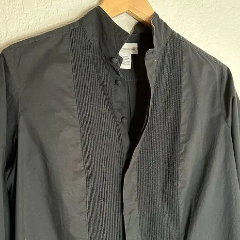 Soft Surroundings Vintage Black Pleat Front Button Down Shirt Medium Petite