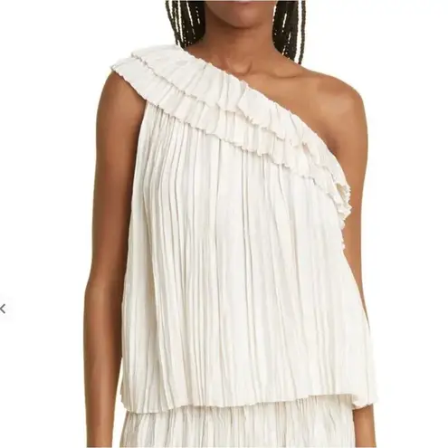 Ulla Johnson Ravenna One-Shoulder Pleated Ruffle Top Ivory Size 6 Blouse