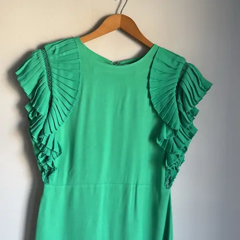 Maje Rolana Pleated-Shoulder Mini Dress - Green Small