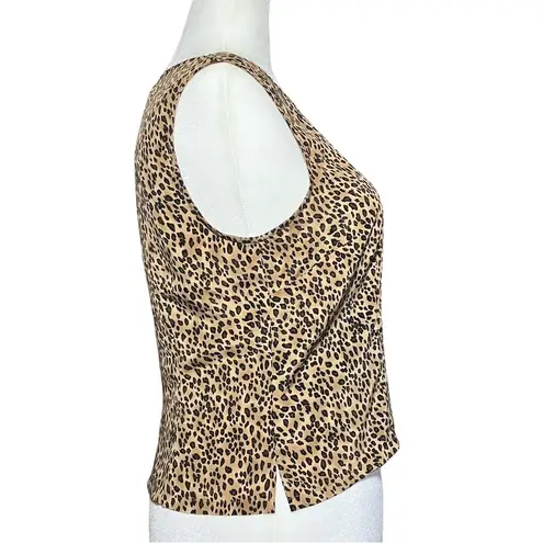 Vintage 90s Leopard Print Sleeveless Top Large Tank Mob Wife Maximalism Cheetah Tan