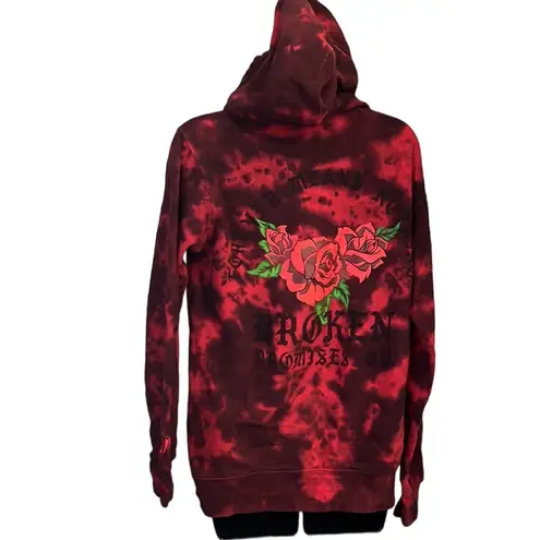 Broken Promises  Small Red Tie Dye Hoodie Trio of Roses Zumiez