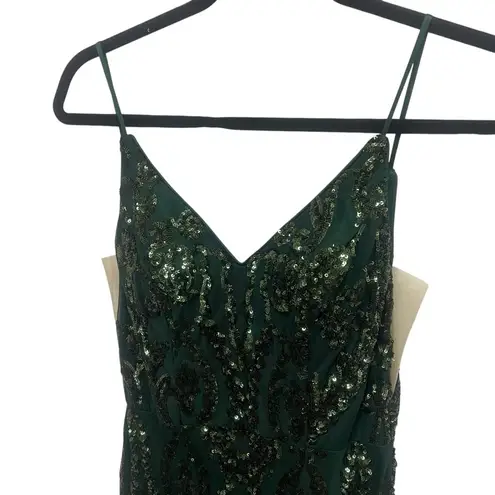 Amelia Couture Emerald Green Sequined Mermaid Dress with lace up back size 2