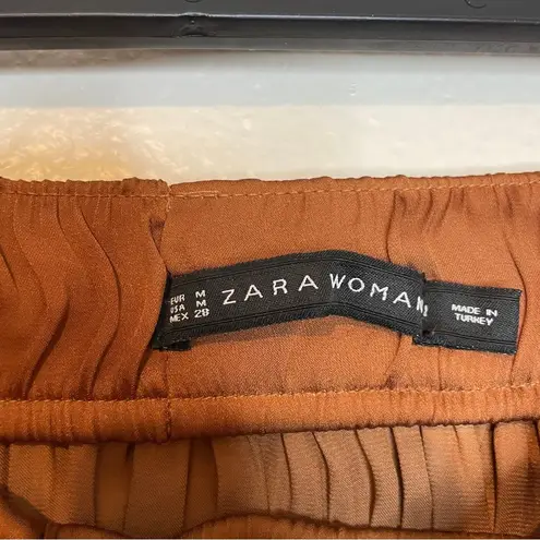 ZARA  Rust Orange Satin Midi Skirt Size Medium