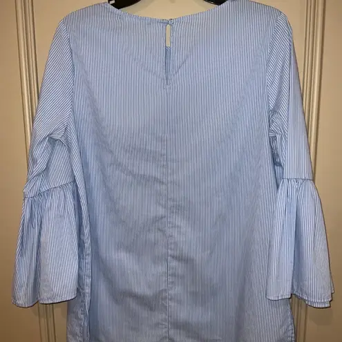Gibson Blue White Striped Blouse Top Tunic Small / Medium Bell Sleeve Cotton