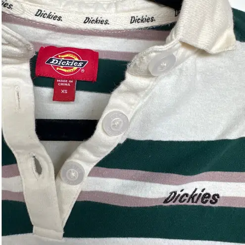 Dickies Women's Striped Rugby Polo Long Sleeve Shirt, Cream & Green, Size XS,EUC