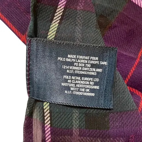 Polo Ralph Lauren Purple Green Tartan Plaid Chiffon Wingtip Scarf