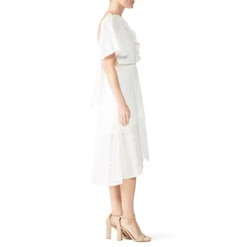 Finders Keepers Sundays Dress Women's XS White High Low Midi Eyelet Short Sleeve