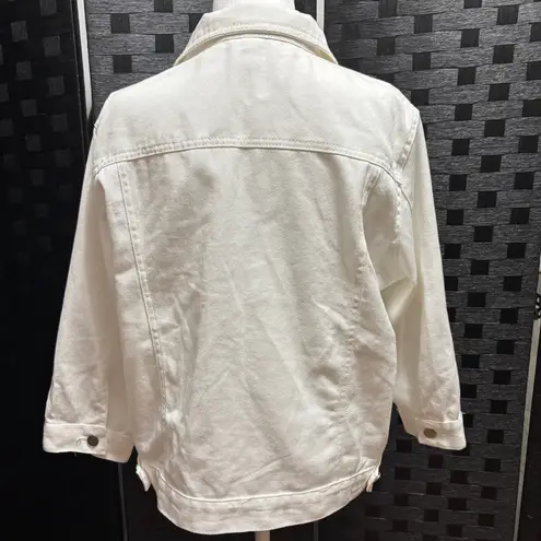 White Demin Jacket Womens L 3/4 Sleeve Y2K Preppy Trucker Size L