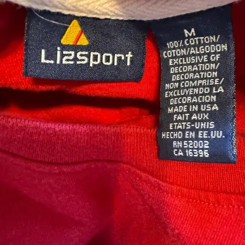 Liz Sport Red Crew Neck T-Shirt Cotton Blend Embroidered Logo Casual