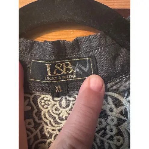 Lucky and Blessed Embroidered Western Style Maxi duster SHEER Poet Sleeve Black Size XL