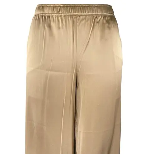 NEW SER.O.YA Tan Beige Silk Satin High Waisted Wide Leg Trousers Pants Size L Size L