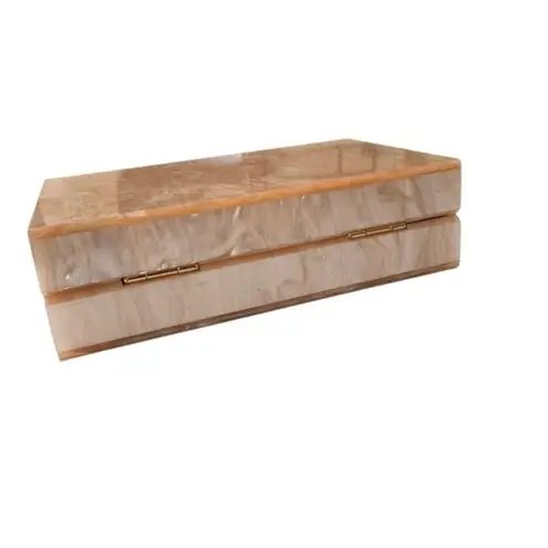 None Acrylic Clutch Bag with Removable Chain Shoulder Strap Peach and Gold - Image 5