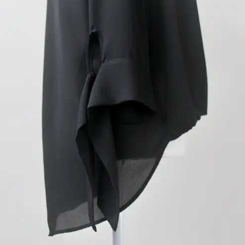 West Kei Black Tie Long-Sleeve Semi-Sheer V-Neck Flowy High-Low Blouse Small
