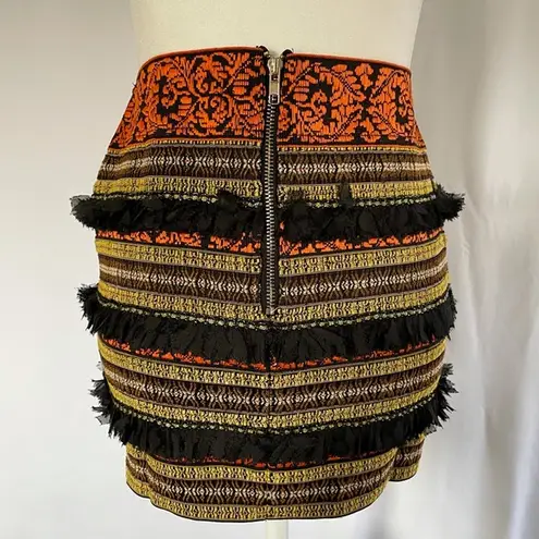 English Rose New Frayed Fringe Embroidered Striped Bandage Mini Skirt