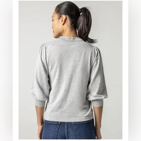 LILLA P rib trim puff sleeve sweater in light blue sz XS Blue