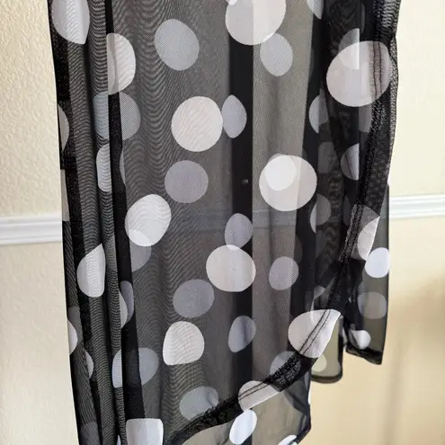 Medium Black White Polka Dot Sheer Mesh Kimono Retro Chic Layering Party Outfit