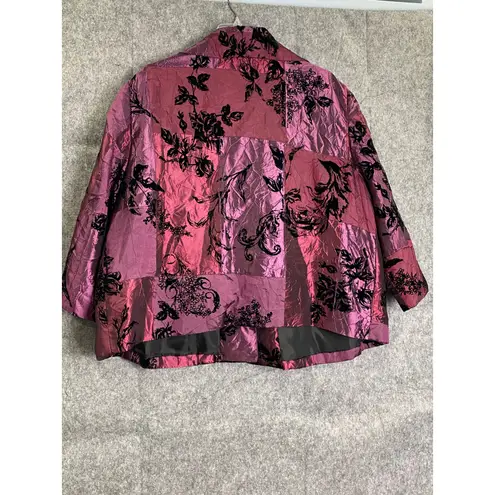 Susan Graver Vintage Pink Velvet Burnout Patchwork Jacket Crinkle Satin 2X Y2K - Image 2