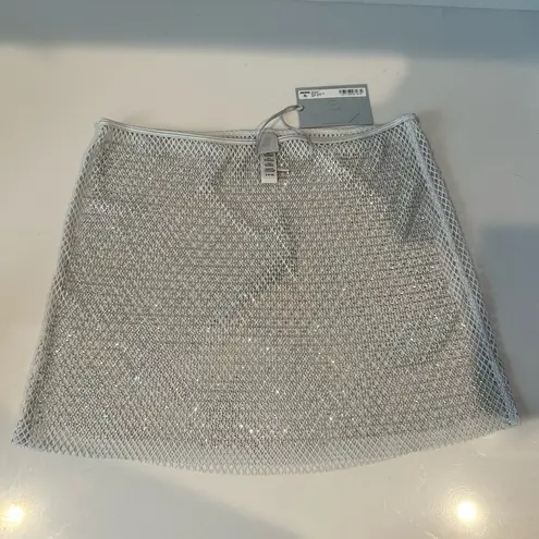 SKIMS Swarovski x  Stretch Net Crystal Silver Mini Skirt Small NEW