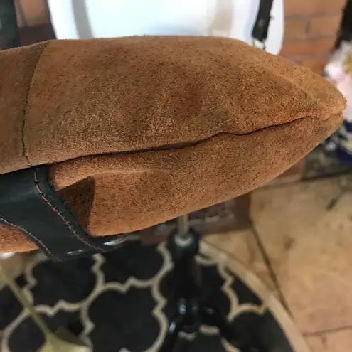 EL CEIBO HANDCRAFTED TAN SUEDE AND BLACK LEATHER CROSSBODY MESSENGER BAG Brown