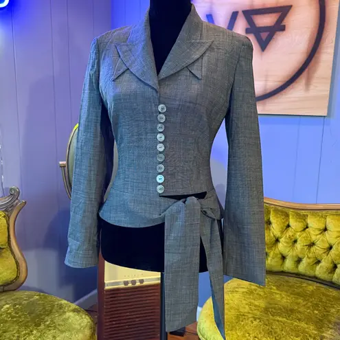Vintage 90s Angelo Tarlazzi Wool 40s Style Side Tie Blazer Gray