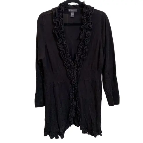 NWT 🖤 I.N.C. Macy’s Long Cardigan/Duster Ruffled Trim Cotton Blend Deep Black 2X