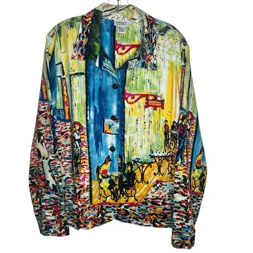 Graff By Um Company Sz L Colorful Street Cafe Scene Jacket Blazer Size L