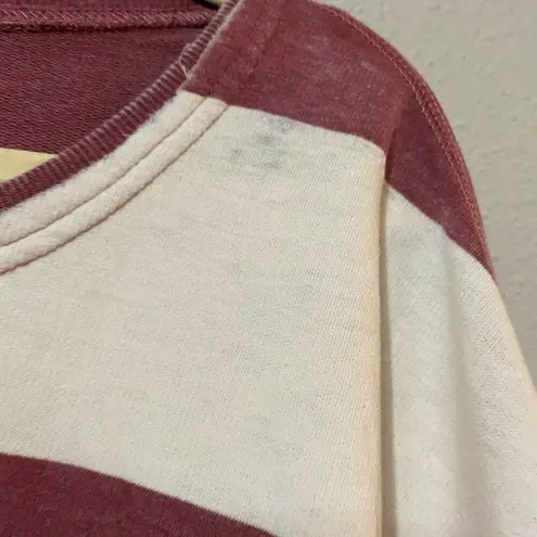 Jacks Oversized Maroon Striped Round Neck Long Sleeve Blouse Top Size X Small