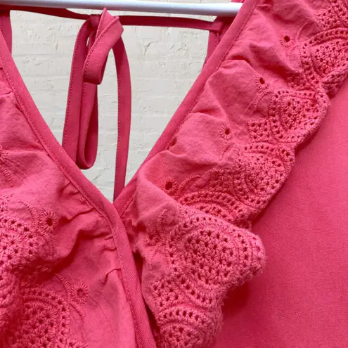 Sunburst Kiss Coral Pink Ruffle Peplum Top L Sleeveless Eyelet Lace Festival Size L