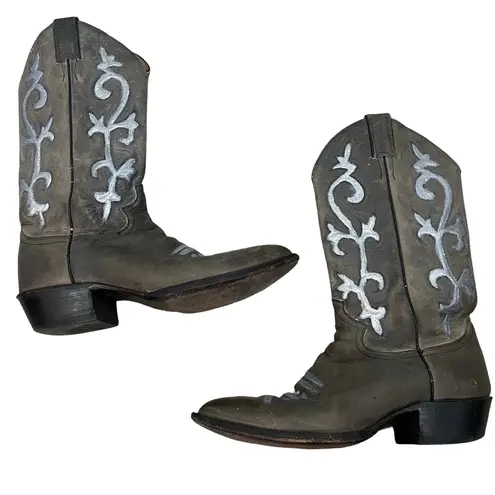 Justin Boots Justin Brown SIlver Leather Western Cowboy Boots Men's sz 7.5 D Women's size 9.5