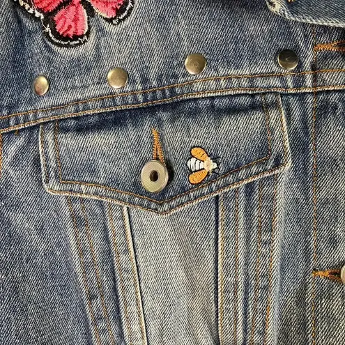 Bagatelle Collection Denim Jacket Studded Embroidered Floral Butterfly Size M Blue Size M