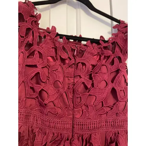 Chi Chi London Burgundy Lace Floral Midi Dress Off Shoulder Design Womens Size S