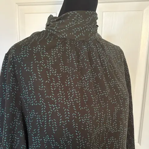 Prologue Dark Chocolate Blouse with Green Leaf Print.