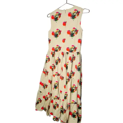 Adam Lippes COLLECTIVE Khaki Crewneck Hourglass Tiered Poplin Maxi Dress Size 2