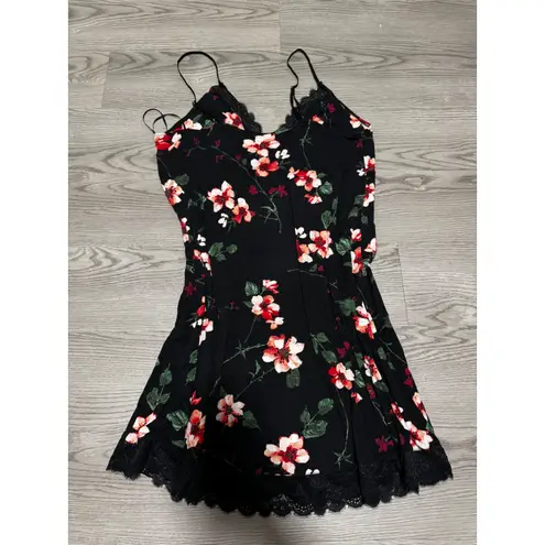 Giuliana Romanno Black Floral Lace Trim Cami Mini Dress Lingerie Cute Size XL
