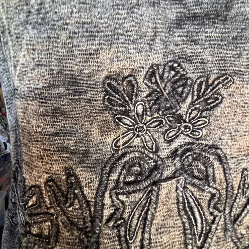 Vintage 90s Flashback Embroidered Metallic Gray Beaded Vest Floral Detail Boho