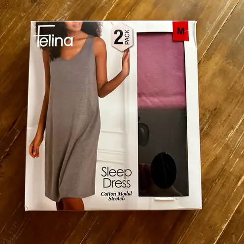 Felina Cotton Modal Stretch Sleep Dress 2-Pack Sz M Black Raspberry Brand New