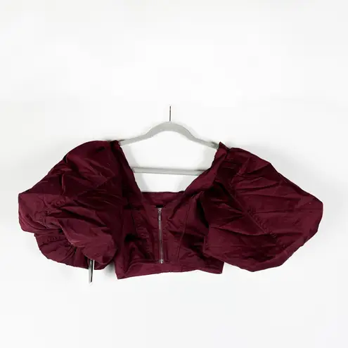 Aje. NEW Sylvia Cotton Poplin Puff Short Sleeve Corset Crop Top Chestnut Red 0